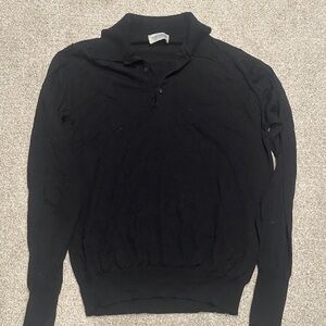 John Smedley Black Long-Sleeve Polo Knit